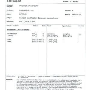 Dragon Pharma EQ 300 lab report (October 31, 2016)