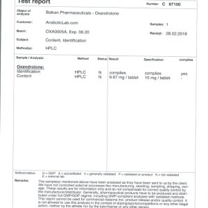 Balkan Pharmaceuticals Oxandrolon lab report (March 13, 2018)