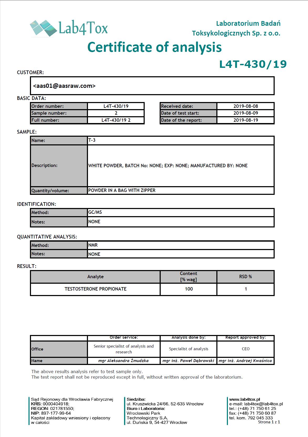 Lab4Tox Testosterone Prop-20190822