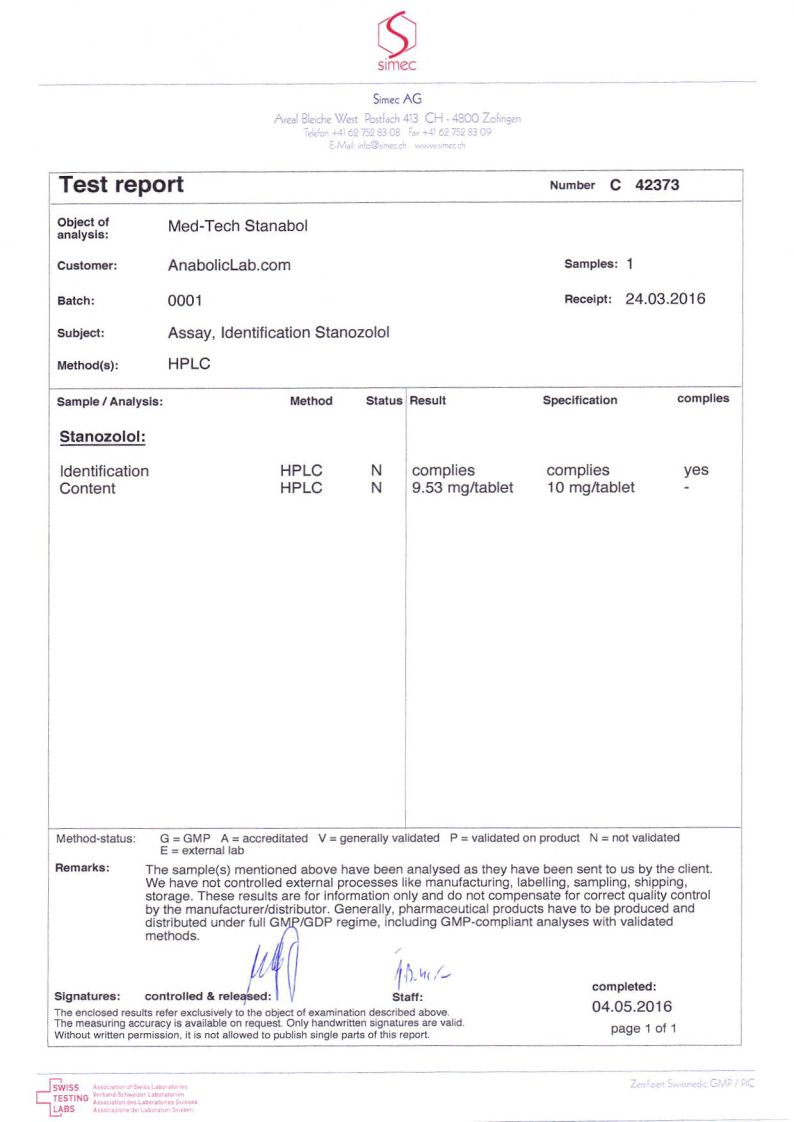 Med-Tech Solutions Stanabol lab report (May 4, 2016)